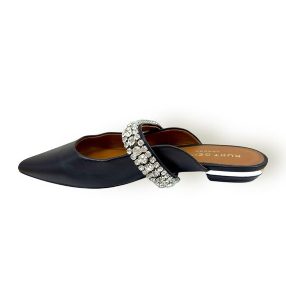 KURT GEIGER LONDON Princely Mules Size US 8 Black Leather Crystal Chic Goddess - Picture 5 of 8